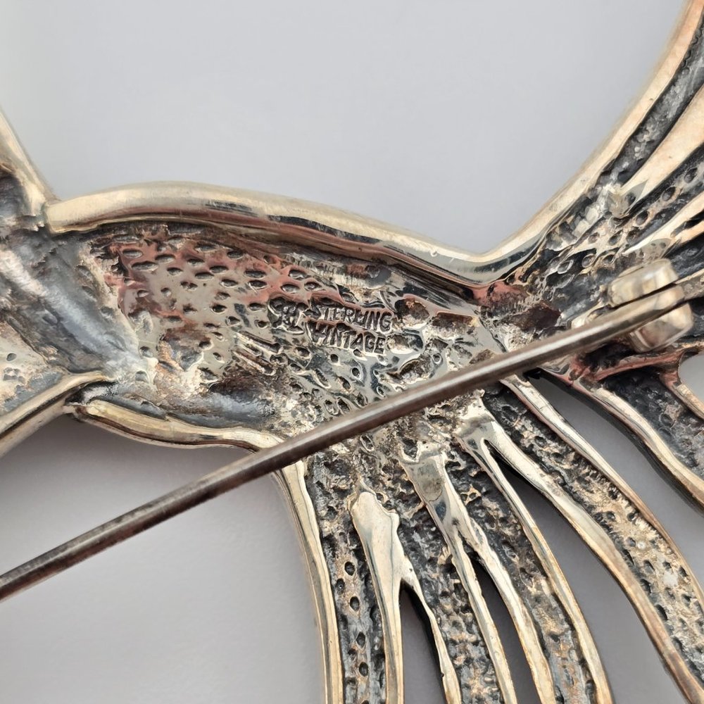 Vintage 925 Sterling Silver Marcasite Hummingbird Brooch Pin - Picture 13 of 13